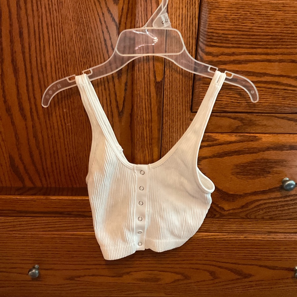 Forever 21, white button up tan, size m